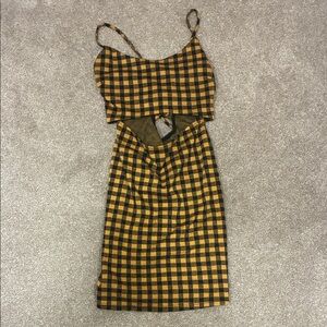 Jasmine Black and Mustard Gingham Cutout Midi Dress